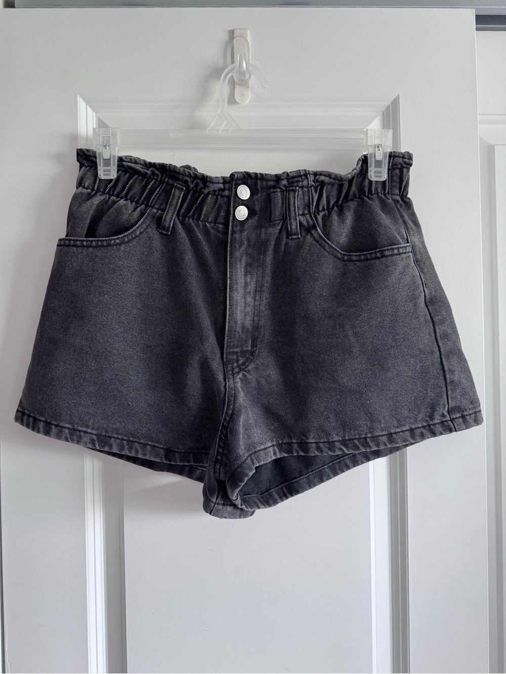 Forever 21 Washed Black High-Waist Paperbag denim Shorts